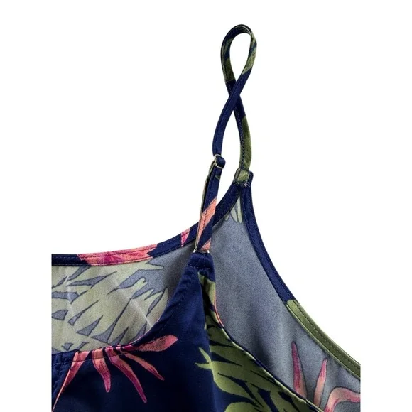 Joyspun Satin Scoopneck Palm Navy Green Pink Cami & Shorts Pajama Set Large - Picture 9 of 12